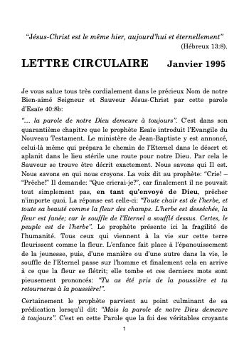 Lettre circulaire N° 43 – Janvier 1995